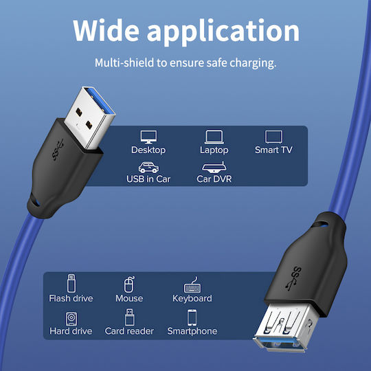 Cabletime 2m USB 3.0 Cable A-Male to A-Female Blue (CT-C160-U3-AMAF-BL2)