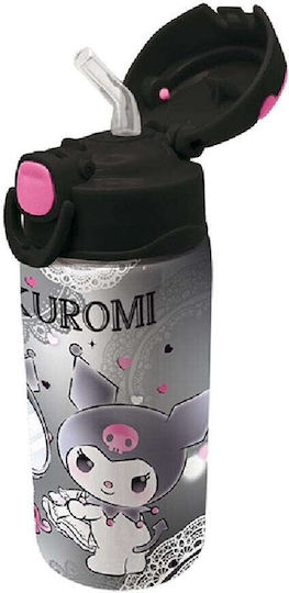 Graffiti Kids Water Bottle Kuromi Stainless Steel with Straw Gray 500ml
