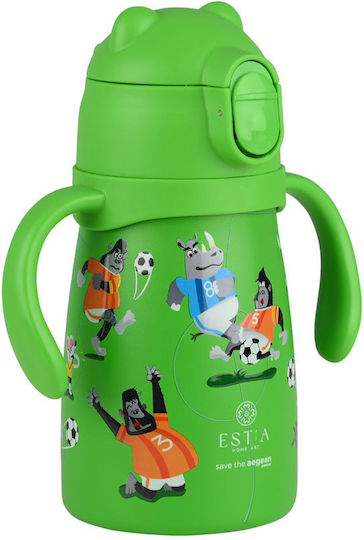 Estia Bubble Bottle Save The Aegean Неръждаема стомана Детска Бутилка За Вода Футбол Термос с Изскачаща Капачка Non Spill Jungle Kick 300ml