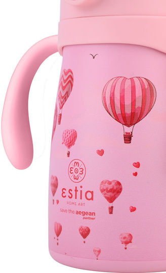 Estia Bubble Bottle Save The Aegean Kids Water Bottle Thermos Stainless Steel with Pop-Up Cap Non Spill Love Ascend 300ml