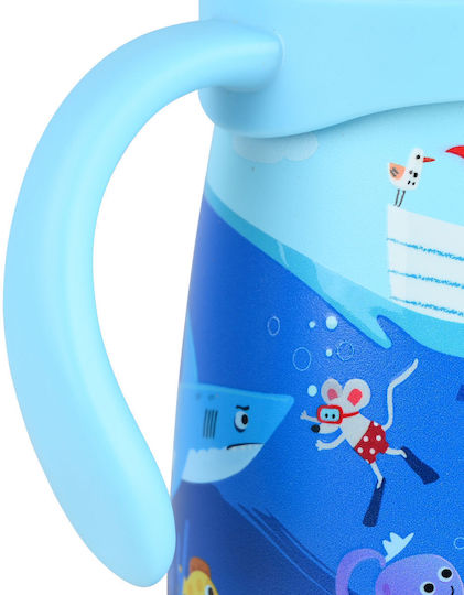 Estia Bubble Bottle Save The Aegean Kids Water Bottle Thermos Stainless Steel with Pop-Up Cap Non Spill Ocean Play 300ml