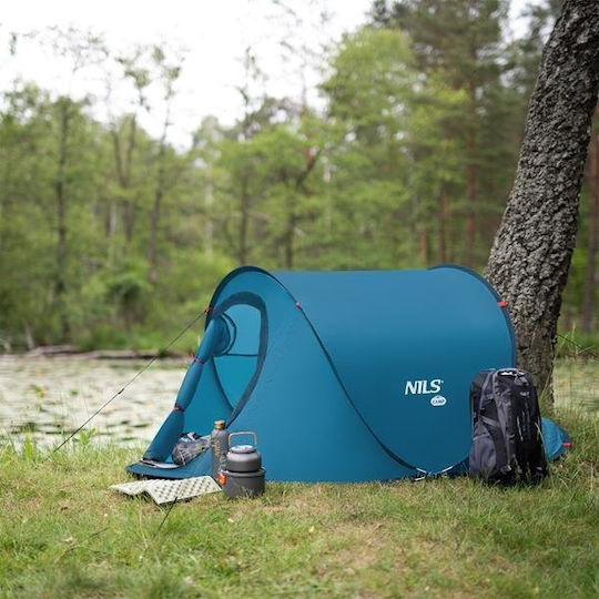 Nils Camping Tent Pop Up Blue 3 Seasons 220x120x95cm