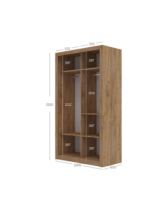 Ușă dublă Dulap de Haine Glisare Linea Golden Oak 120x60x215cm