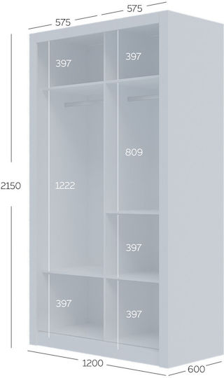 Doppeltür Kleiderschrank Schieben Linea White 120x60x215cm