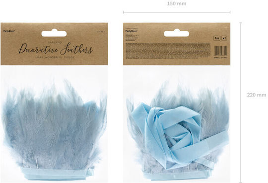 PartyDeco Feather Garland for Party in Light Blue Colour 100cm