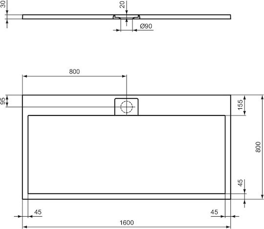Ideal Standard Rectangular Ceramic Shower Black Ultra Flat S I.life 160x80x3cm