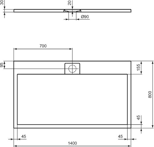 Ideal Standard Ultra Flat S I.life Ορθογώνια Κεραμική Ντουζιέρα 140x80cm Λευκή