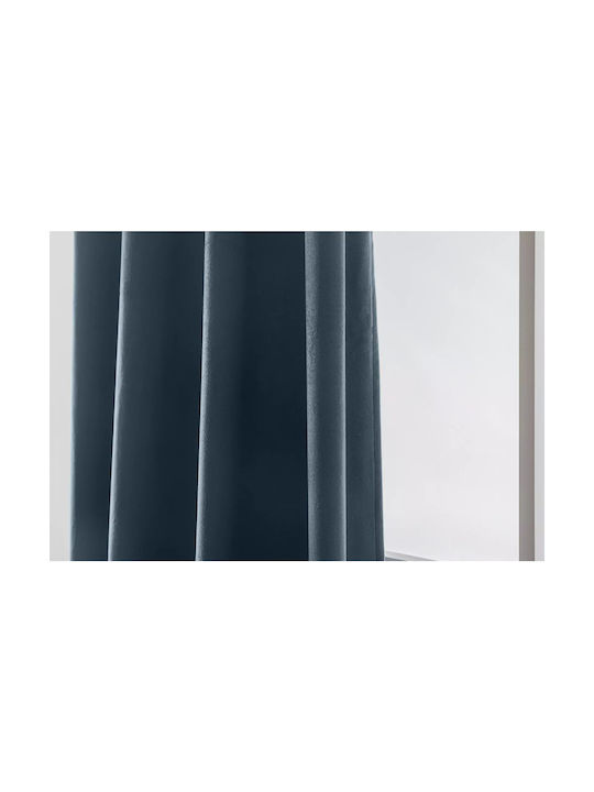 Cotton Market Curtain Blackout with Grommet Blue 140x250cm