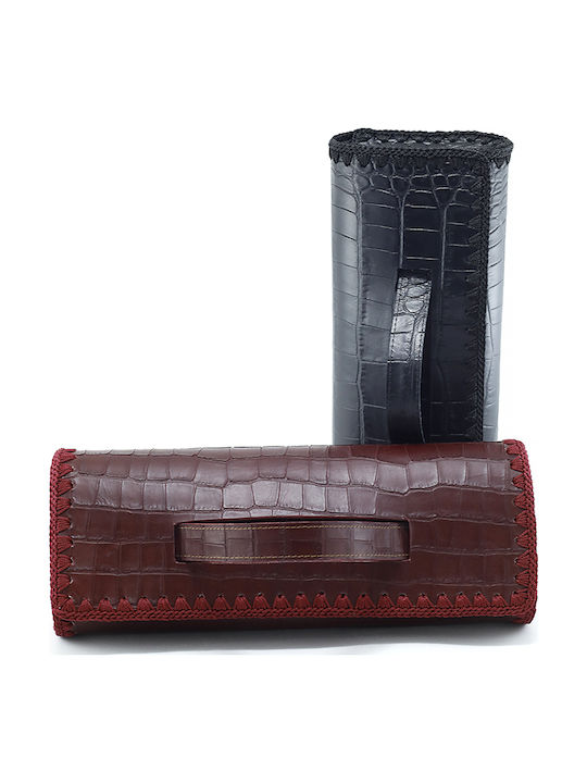 Leather Women's Handbag Crocodile Burgundy Barrel CR13