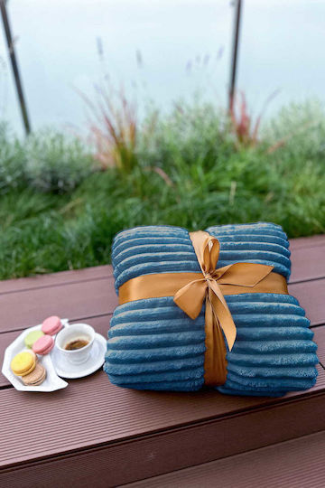 Cotton Market Blanket Fleece Queen 220x240cm Blue