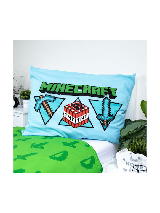 Minecraft Icons Jerry Set Kids Duvet Cover Single with Pillowcase Cotton Light Blue 140x200cm