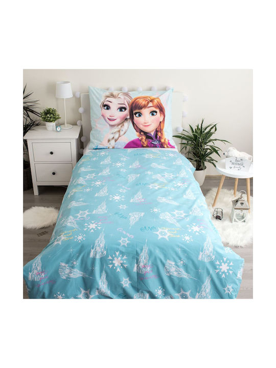 Disney Frozen Σετ Παιδική Παπλωματοθήκη Μονή με Μαξιλαροθήκη Βαμβακερή Light Blue 140x200εκ.