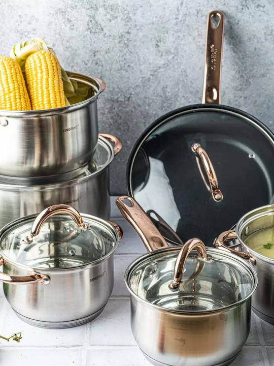 KING Hoff KING Hoff Cookware Set of 6 Pieces Stainless Steel with Non-stick Interior Coating Rose Gold