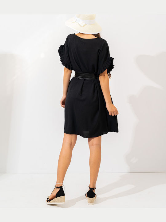 Mini Dress with Ruffles Black