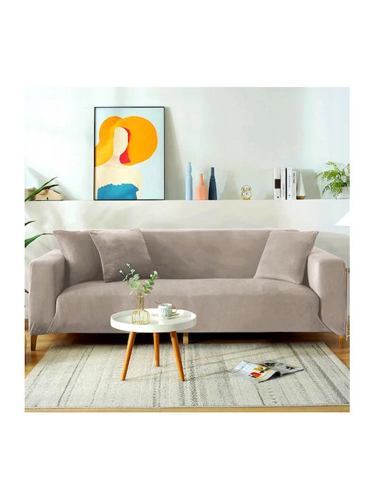 Ubieramy Meble Elastische Abdeckung für Vier-Sitzer-Sofa Beige Cappuccino 1Stück