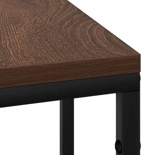 Metal Bedside Table With Brown Oak Glass Surface 41.5x26x60.5cm