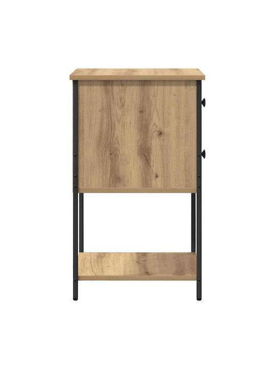 Wooden Bedside Table With Metal Legs Brown Oak 32x42x70cm