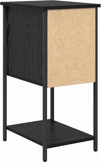Wooden Bedside Table with Metal Legs Black Oak 32x42x70cm