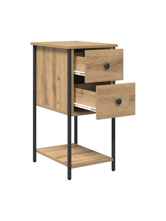 Wooden Bedside Table With Metal Legs Brown Oak 32x42x70cm