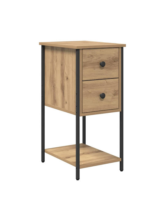 Wooden Bedside Table With Metal Legs Brown Oak 32x42x70cm