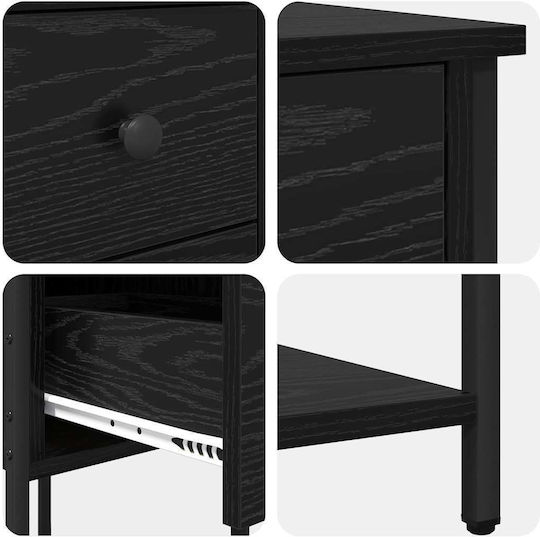Wooden Bedside Table with Metal Legs Black Oak 32x42x70cm