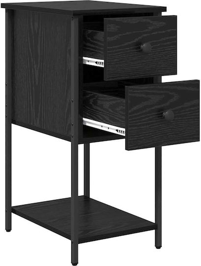 Wooden Bedside Table with Metal Legs Black Oak 32x42x70cm
