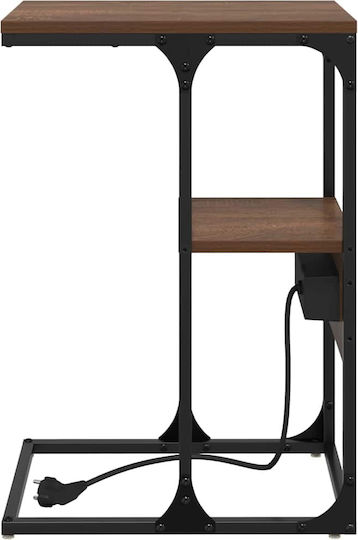 Metal Bedside Table With Brown Oak Glass Surface 41.5x26x60.5cm