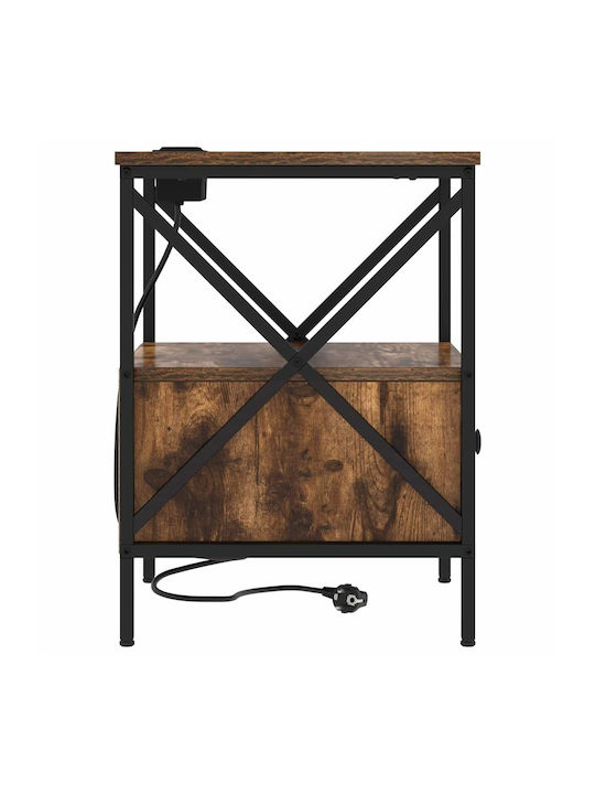 vidaXL Wooden Bedside Table with Metal Legs Smoky Oak 41.5x40.5x55cm