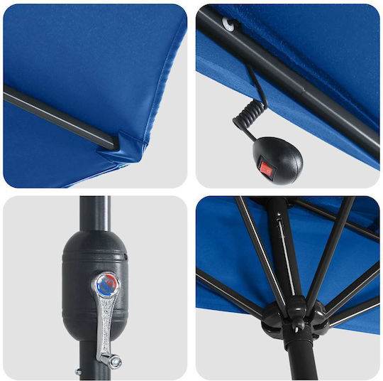 Garten & Terrassen Sonnenschirm Bodenständer Aluminium Blau mit LED-Beleuchtung 2.94x1.5m Garten & Terrassen Sonnenschirm Bodenständer Aluminium Blau mit LED-Beleuchtung 2.94x1.5m