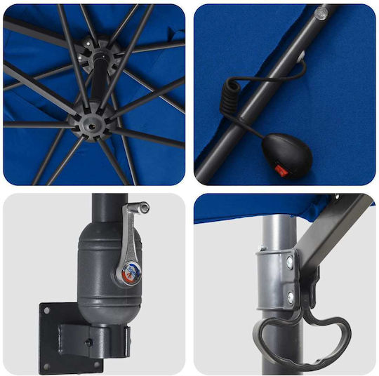 Umbrelă Din aluminiu Albastru cu Iluminare LED 2.48x2.47m
