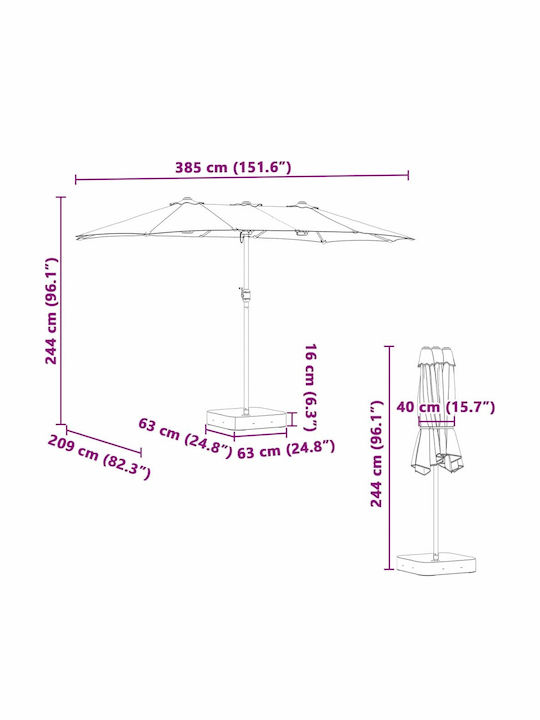Aluminum Burgundy Garden & Terrace Parasol 3.85x2.09xHeight 2.44m