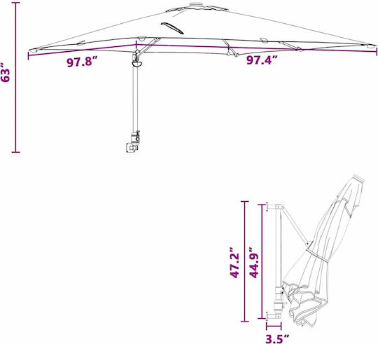 vidaXL Garten- und Terrassen-Sonnenschirm Wandmontiert Aluminium Grüne 2,48x2,47xHöhe1,6m
