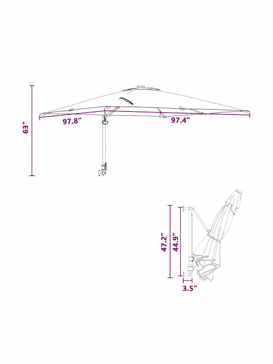Umbrella Floor Aluminum Brown with LED Lighting 2.48x2.47m