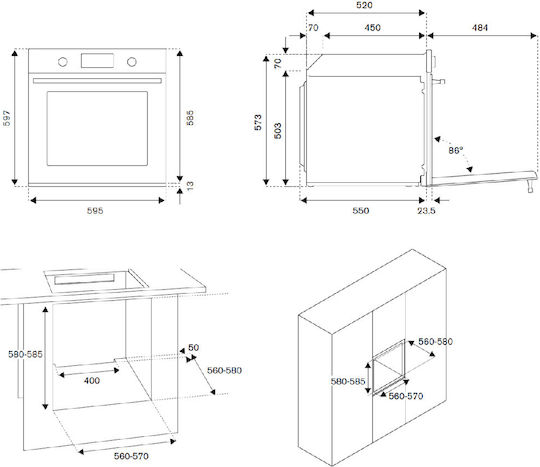 Bertazzoni Φούρνος άνω Πάγκου 76lt Π59.7εκ. Oro Specchio