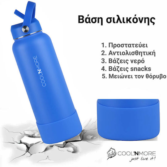 Cool'NMore Thermos Bottle Stainless Steel BPA Free 1lt Royal Blue With Handle Straw Loop And Mouthpiece