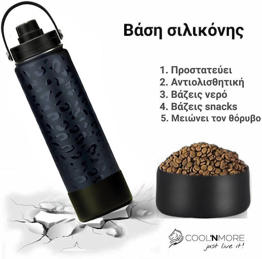 Cool'NMore Stainless Steel Thermos Bottle BPA Free 750ml Black with Mouthpiece Loop Straw and Handle