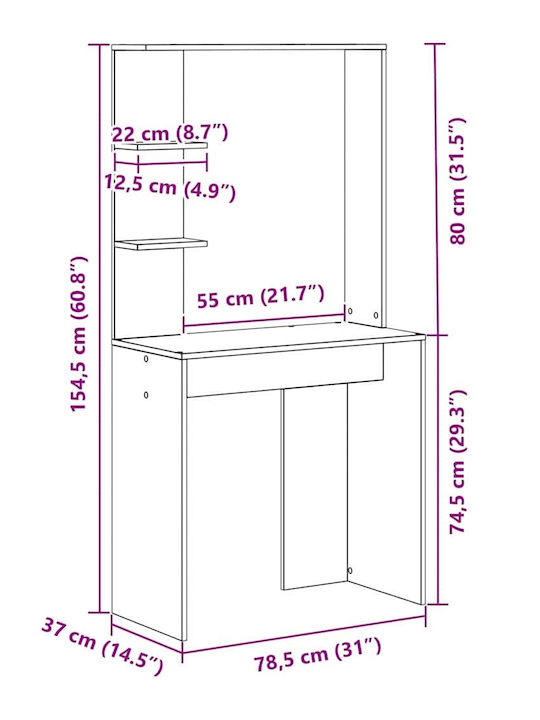 Computer Büro Holz Black Oak 78.5x37x154.5cm
