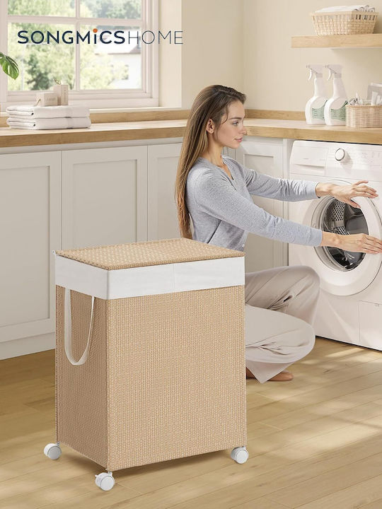 Songmics Wicker Laundry Basket 100lt with Cap 46.5x37.5x65cm Beige