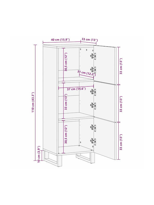 Cabinet de Birou din Lemn Masiv Maro 40x33.5x110cm