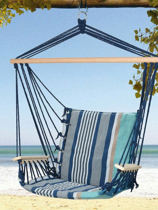Garten & Veranda Schaukel mit Basis und Kissen Sessel Stoff Blau L53xB53xH100cm
