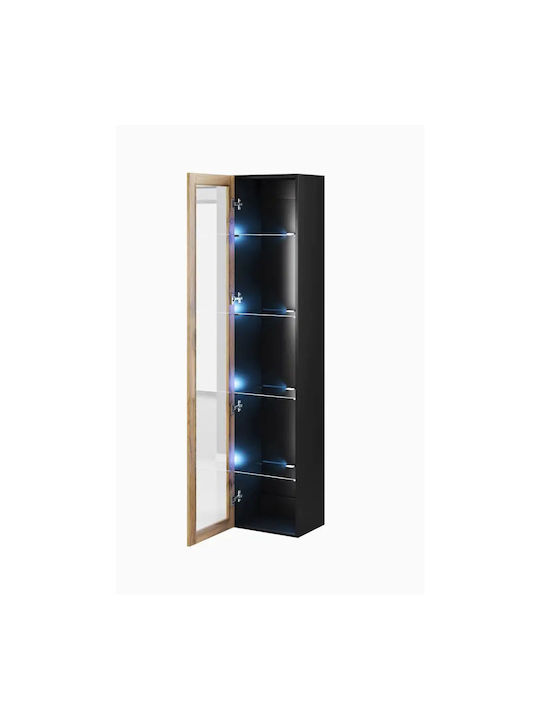 Vigo Висулка Витрина за хол от ПДЧ със Стъкло Black / Wotan Oak 40x30x180см