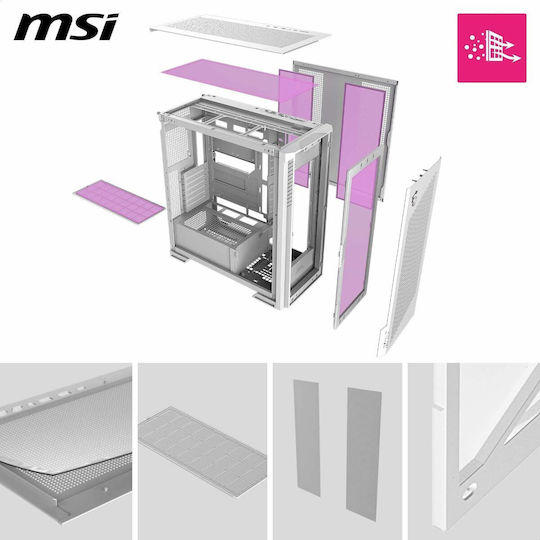 MSI MPG Velox 300R Airflow PZ Gaming Midi Tower Computer Case with ARGB Lighting White