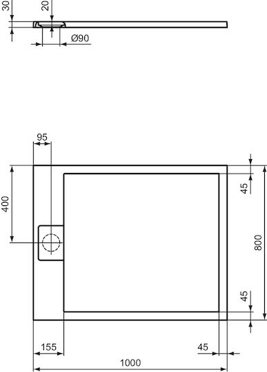 Ideal Standard Rectangular Ceramic Shower Gray Ultra Flat S I.life 100x80x3cm