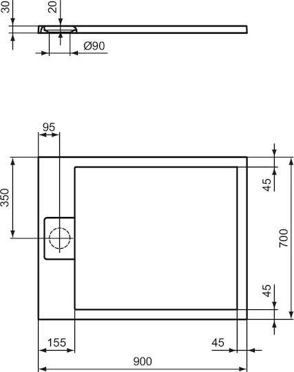 Ideal Standard Ultra Flat S I.life Правоъгълена Керамично душ 90x70см Сив