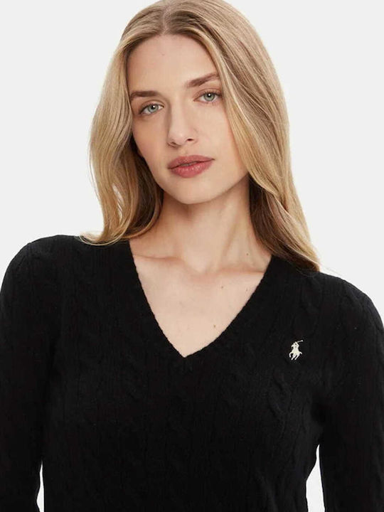 Women's Long Sleeve Sweater Woolen with V Neckline Black