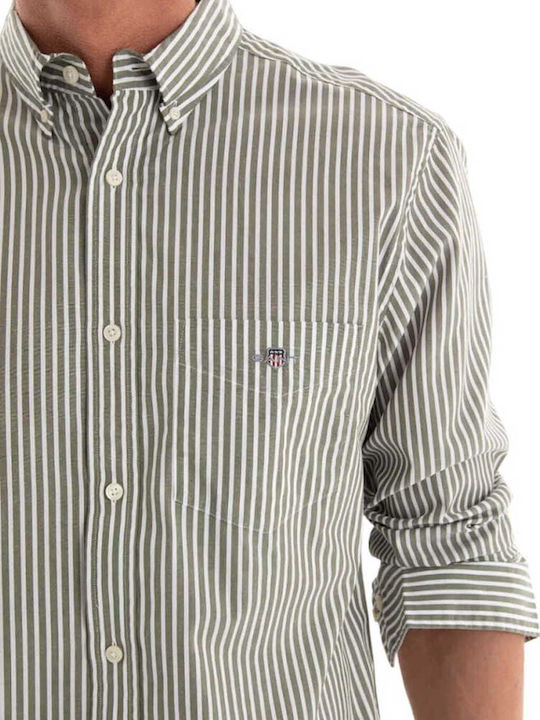 Long-sleeved Cotton Shirt Striped Green