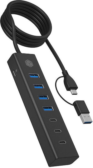 Icy Box Hub 7 Porturi USB 3.2 cu Conectare USB-A / USB-C