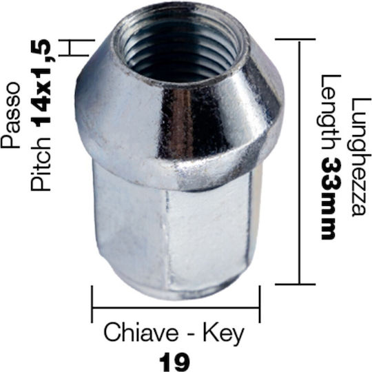 Simoni Racing Nuts M14x1.5mm Length 33mm for Key No 19 10pcs