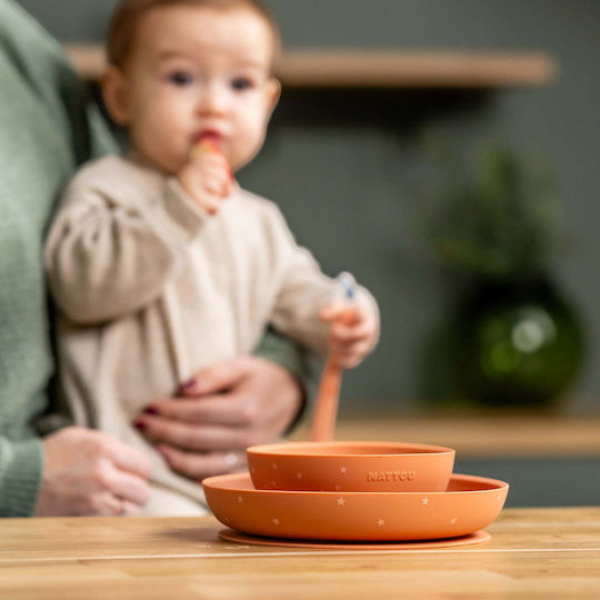 Nattou Feeding Set made of Silicone Orange 3pcs