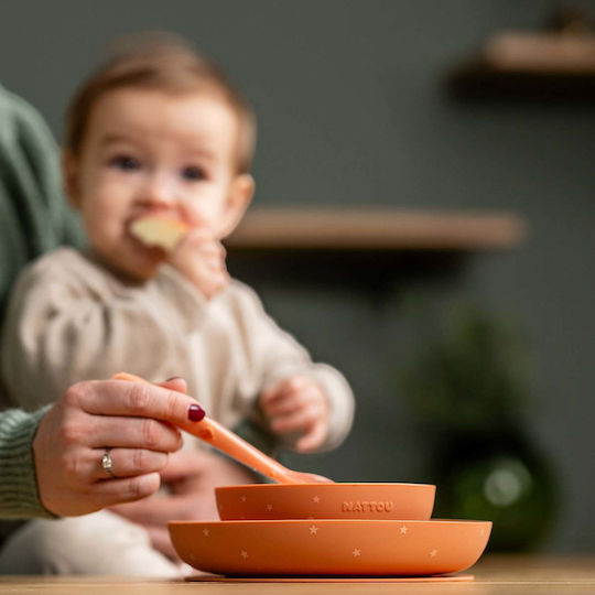 Nattou Feeding Set made of Silicone Orange 3pcs